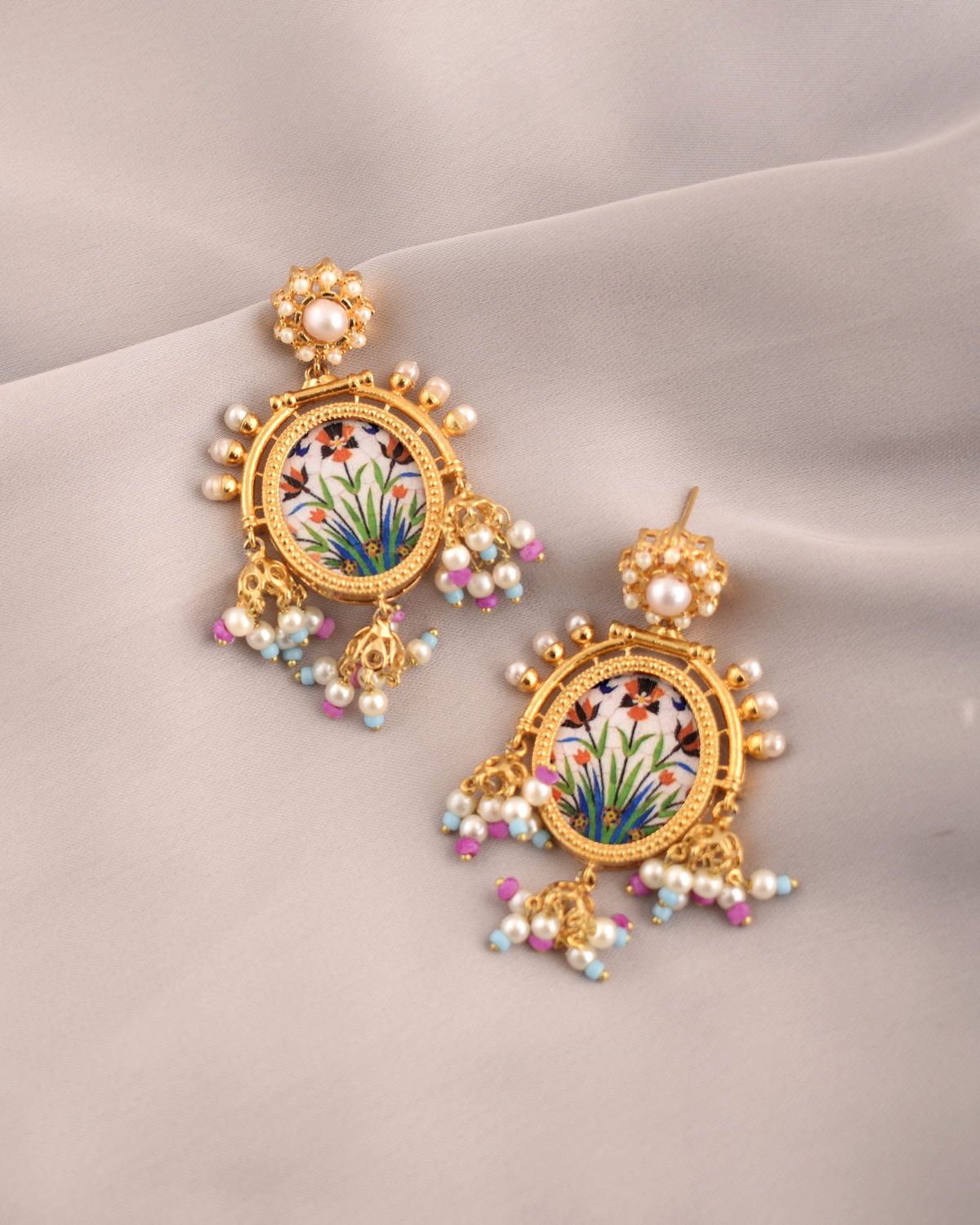 Floral Arabesque Earrings with Pearls and beads, from the Arabesque collection.