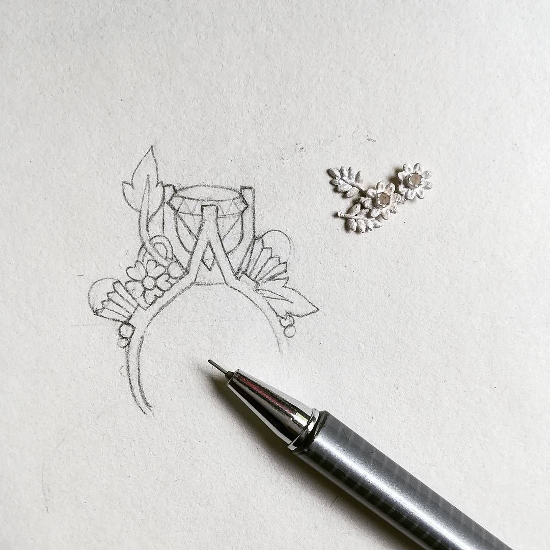 Jewellery design study in pencil and pen on paper, drawing 04.