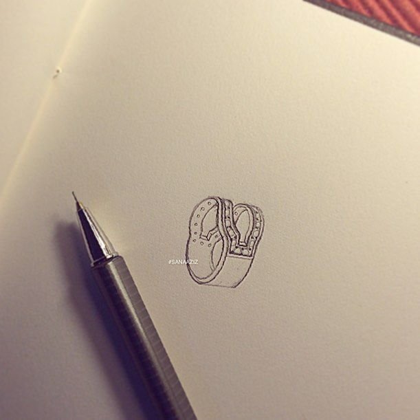 Jewellery design study in pencil and pen on paper, drawing 08.