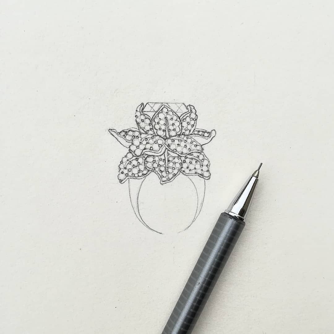 Jewellery design study in pencil and pen on paper, drawing 10.