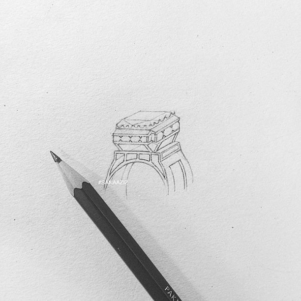 Jewellery design study in pencil and pen on paper, drawing 13.