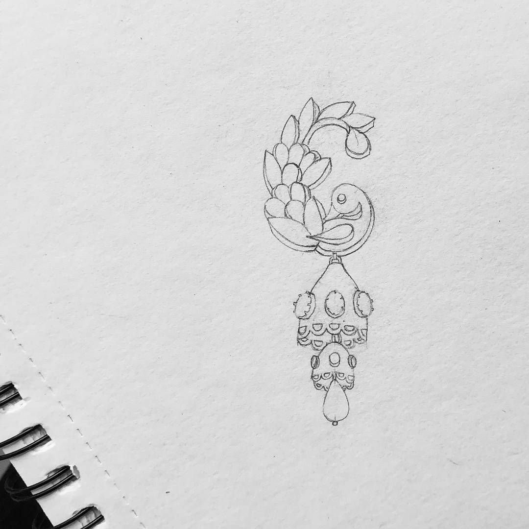 Jewellery design study in pencil and pen on paper, drawing 21.