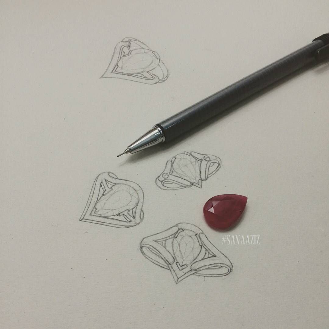 Jewellery design study in pencil and pen on paper, drawing 26.