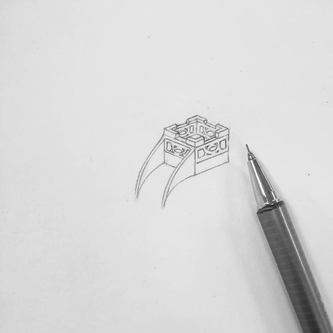 Jewellery design study in pencil and pen on paper, drawing 28.