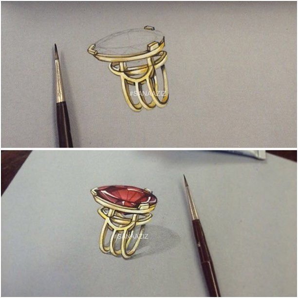 Jewellery design study in pencil and pen on paper, drawing 30.