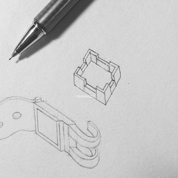 Jewellery design study in pencil and pen on paper, drawing 34.