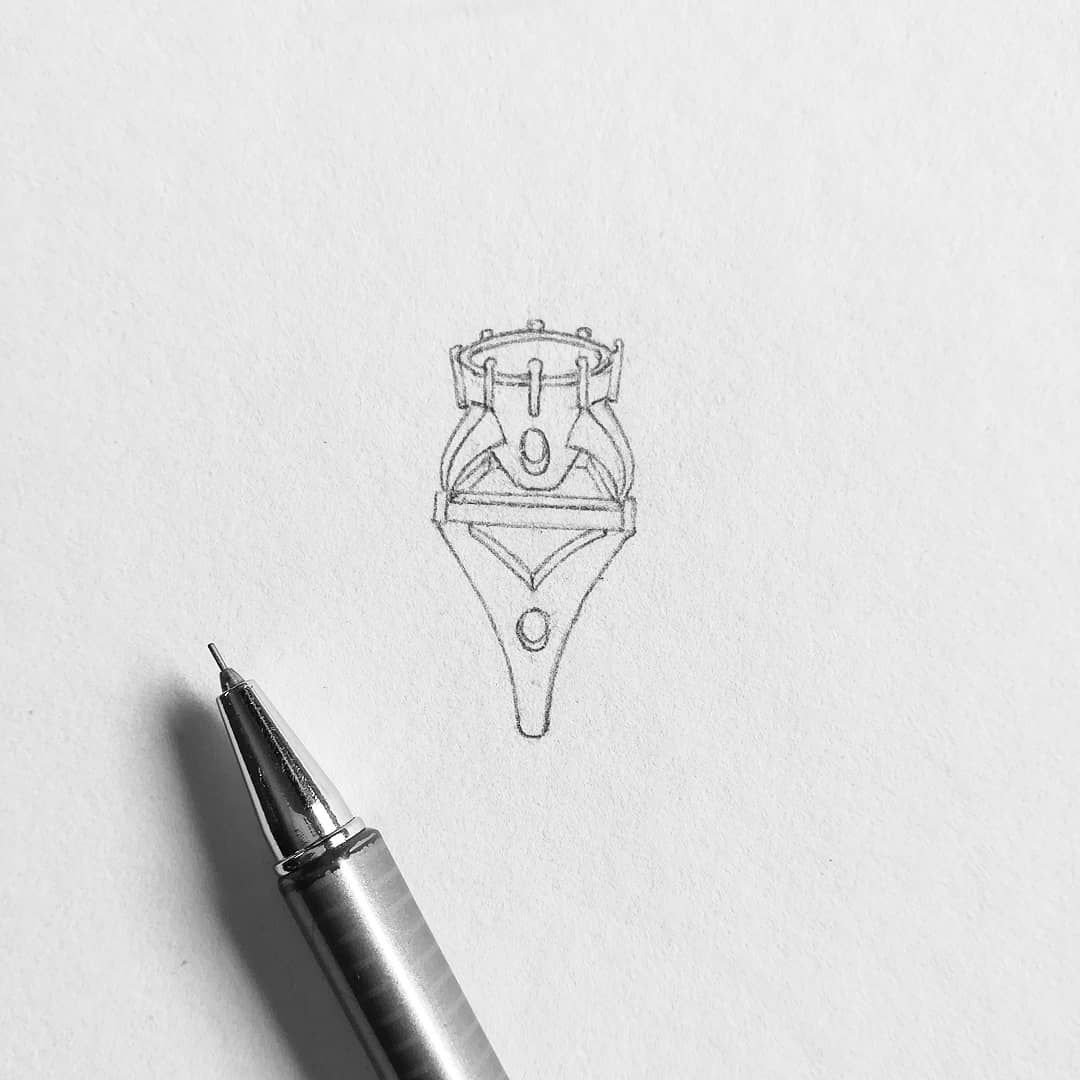 Jewellery design study in pencil and pen on paper, drawing 39.