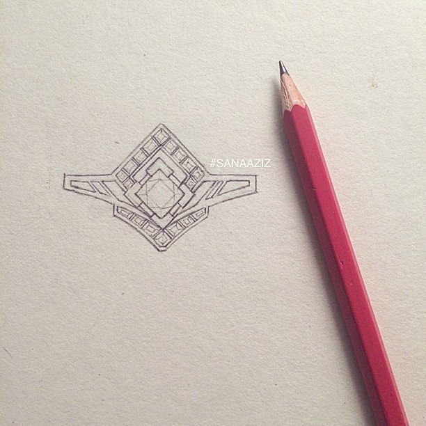 Jewellery design study in pencil and pen on paper, drawing 41.