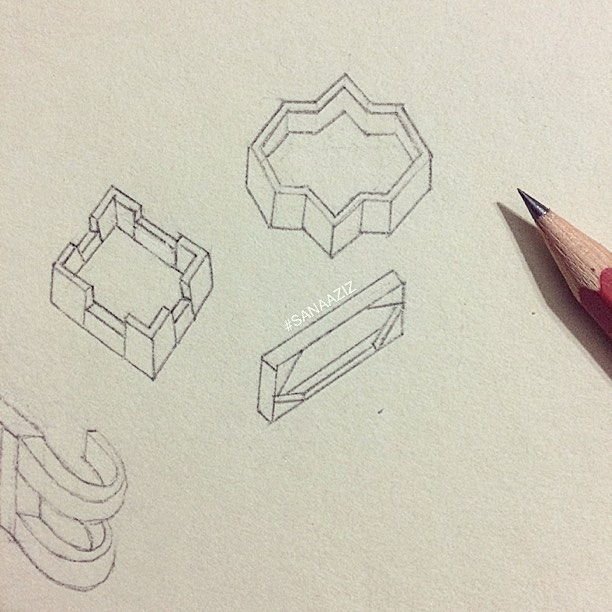 Jewellery design study in pencil and pen on paper, drawing 43.