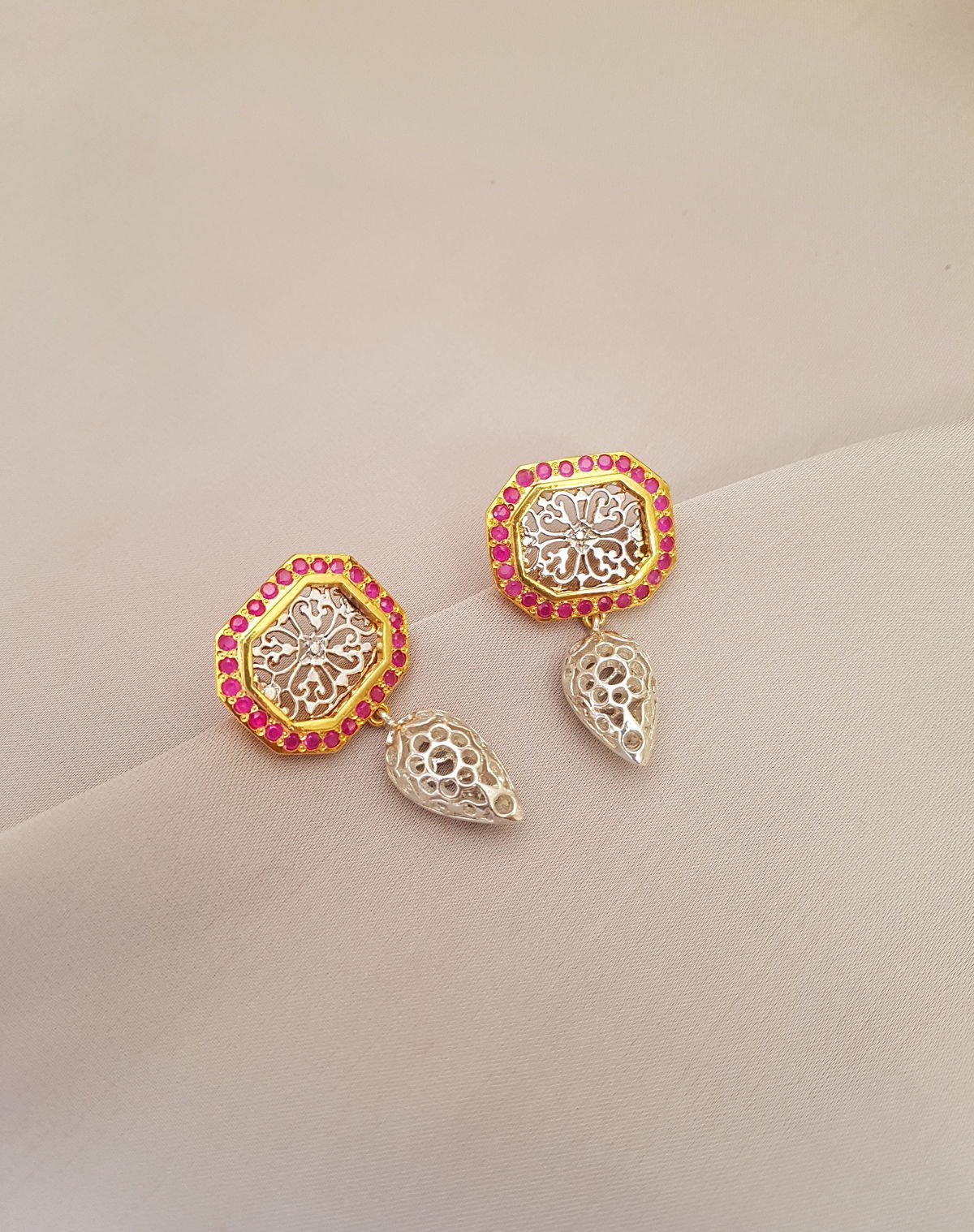Jaali Filigree Earrings with Rubies, from the Filigree collection.