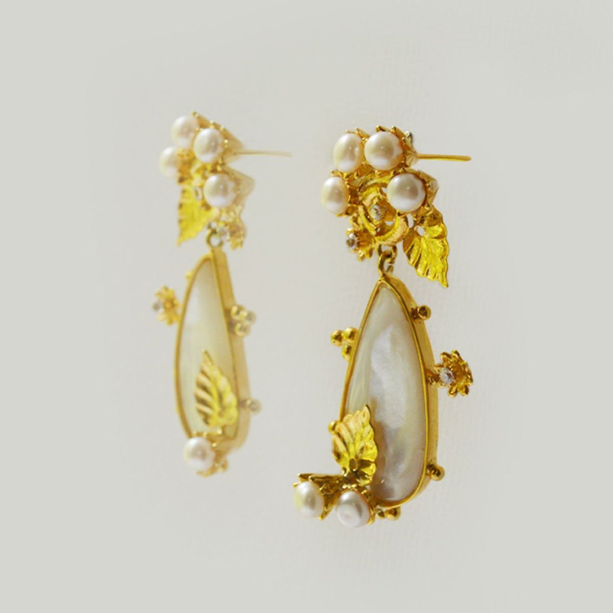 Detail view of the floral Cluster Earrings, from the Lei collection.