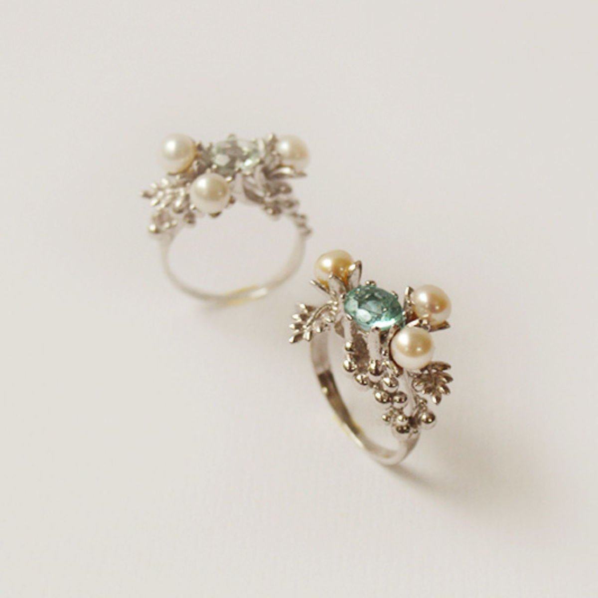 Lei Ring with Aquamarine Crystal and Pearls, from the Lei collection.