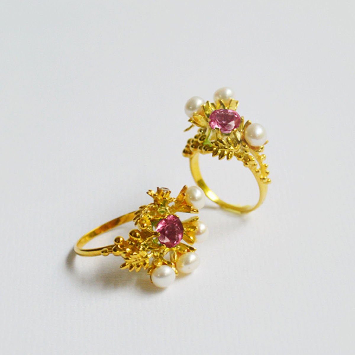 Lei cluster Ring with Pink Zircon and Pearls, from the Lei collection.