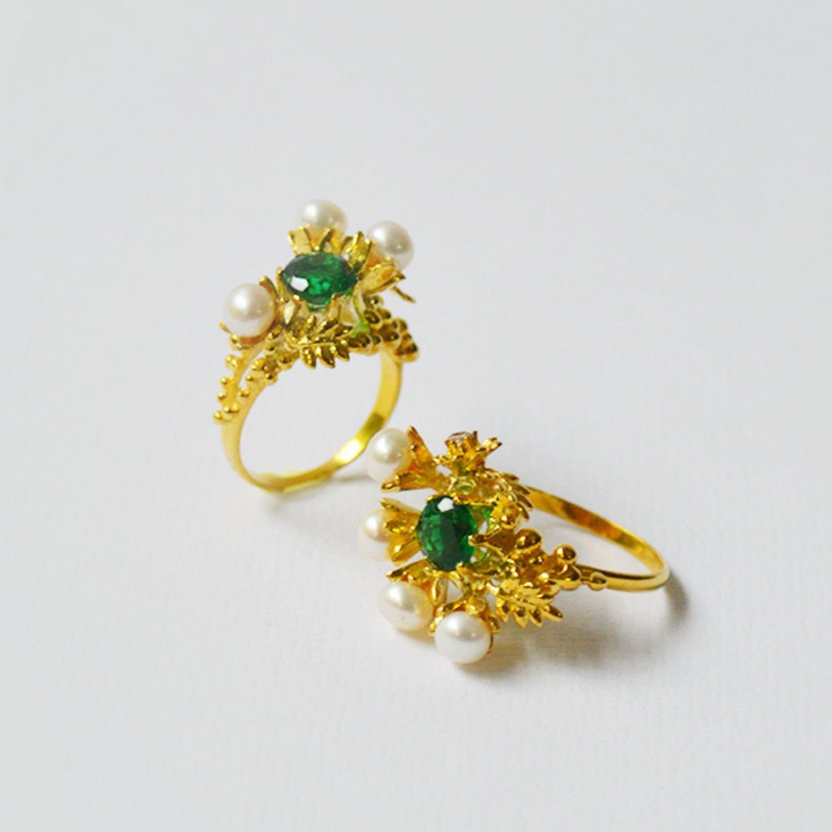 Lei Ring with Emeralds and Pearls, from the Lei collection.