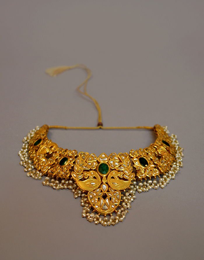 Peacock Necklace Set with Emeralds and Pearls, from the Mumtaz collection.