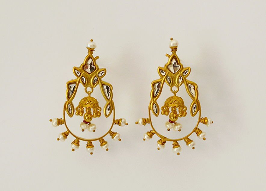 Floral Pearl Earrings with Jhumka drops, from the Mumtaz collection.