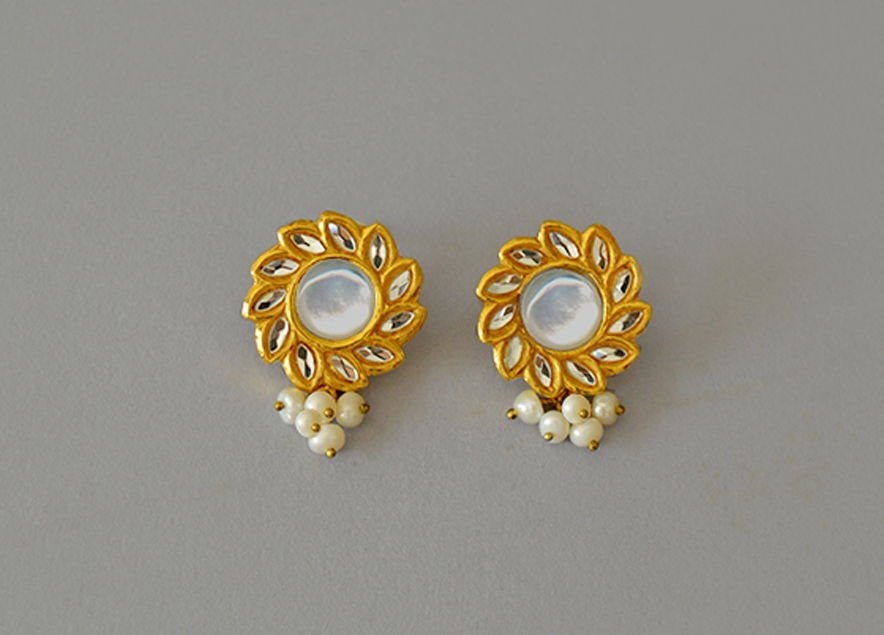 Floral Studs with Moonstone and Pearl detail, from the Mumtaz collection.