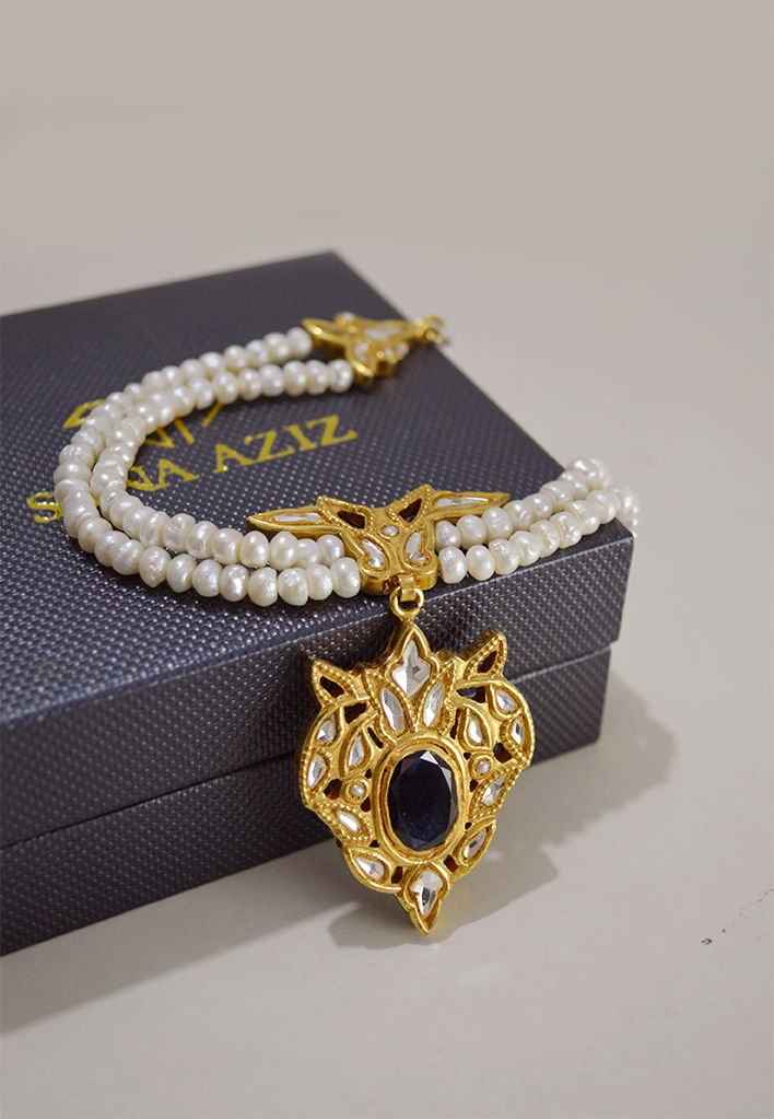 Pearl Choker with Sapphire locket, from the Mumtaz collection.