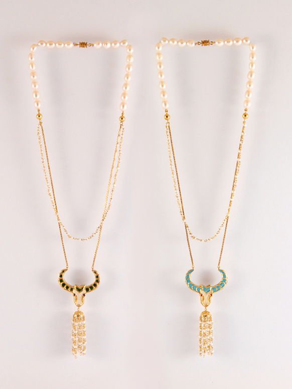 Bull Necklace with Pearl tassel, from the Safari collection.
