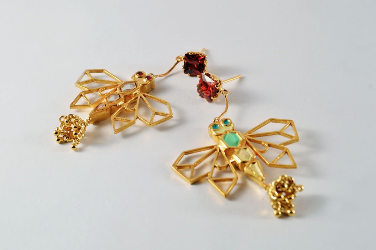 Dragonfly Earrings with Red zircon tops, from the Safari collection.