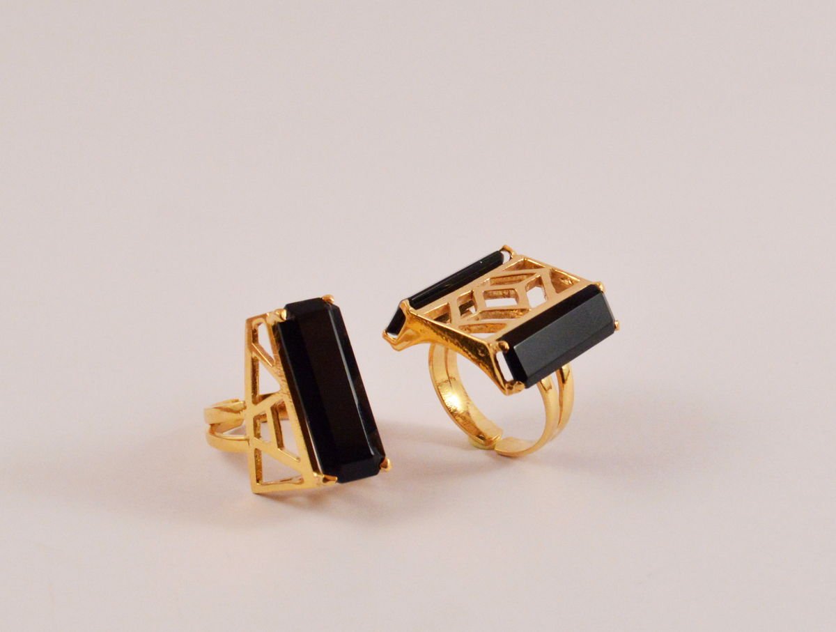 Black Onyx Architectural Rings, from the Statement Rings collection.